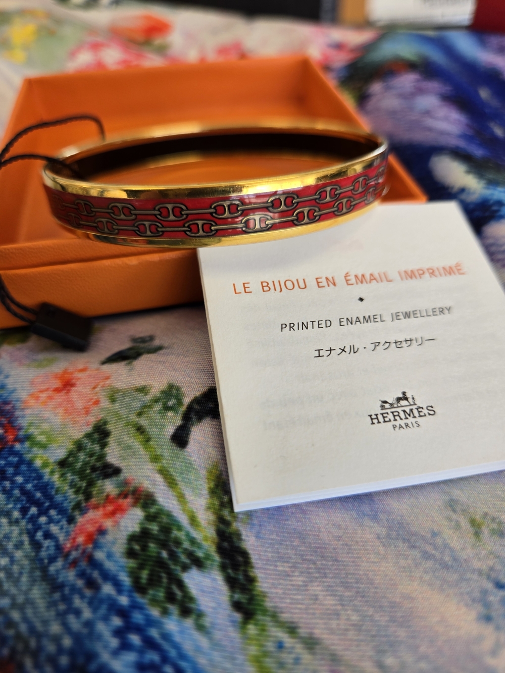 Hermes Red and Gold Enamel Chain Motif Bangle